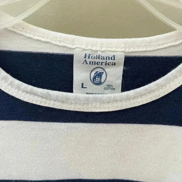 [L]Holland America Blue /White Sail Boat  Pattern 1/2 S/S 100 Cotton Shirt - Picture 2 of 9